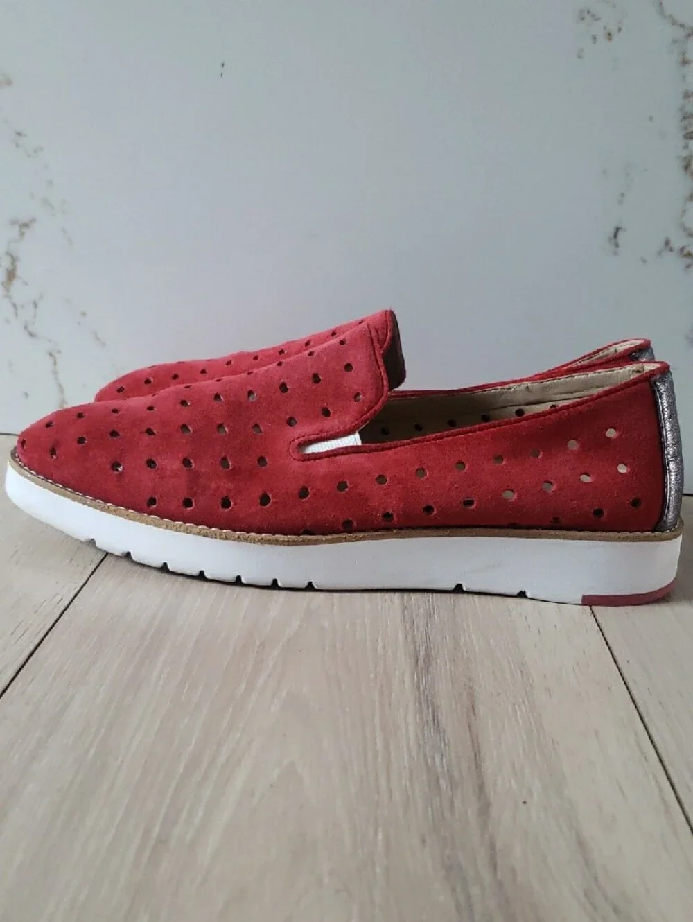 Johnston & Murphy Red Suede Perforated Slip-On Loafers‎